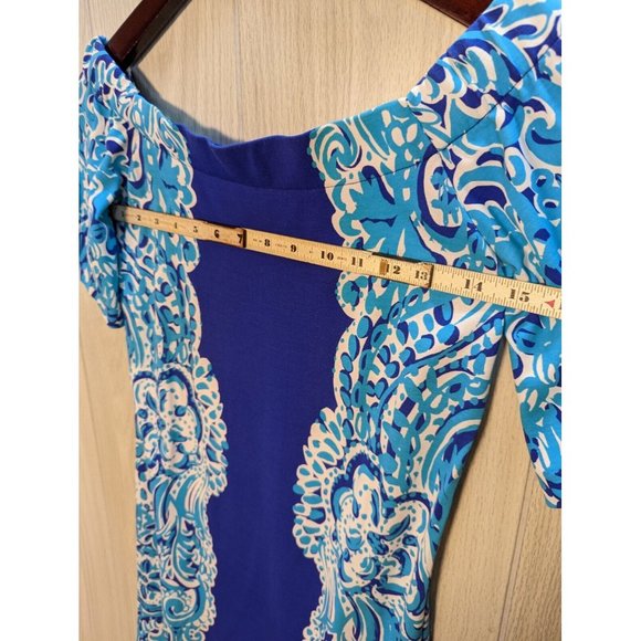 Lily Pulitzer Dress Shift Engineered print Sea Blue Size XXS Off the Shoulder - Picture 4 of 5